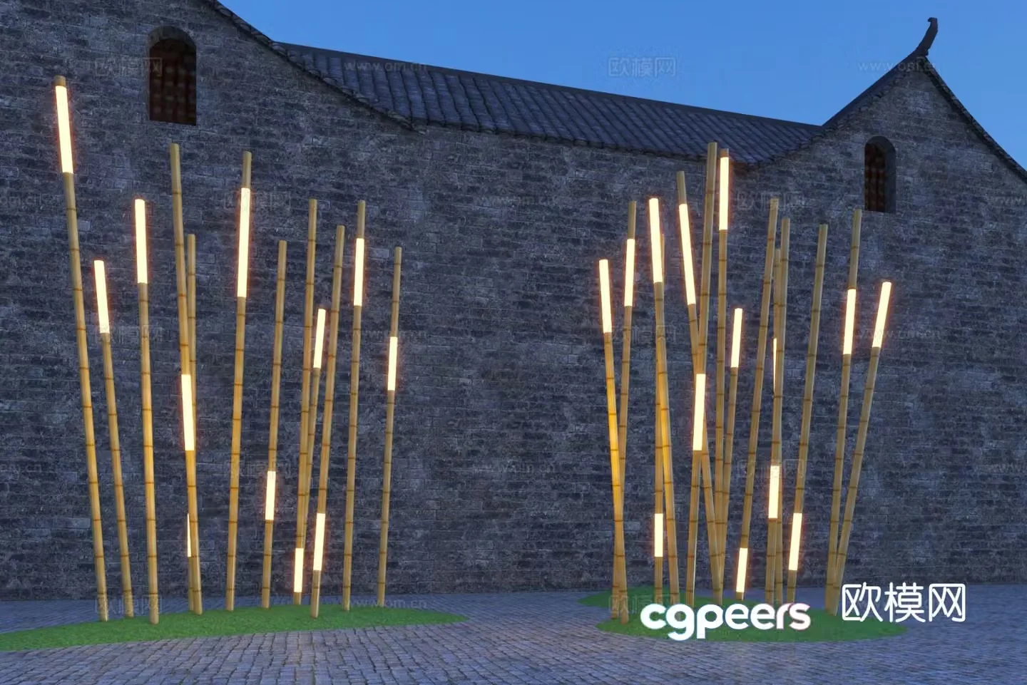 New Chinese style landscape lamp shaped bamboo outdoor lamp 3d model