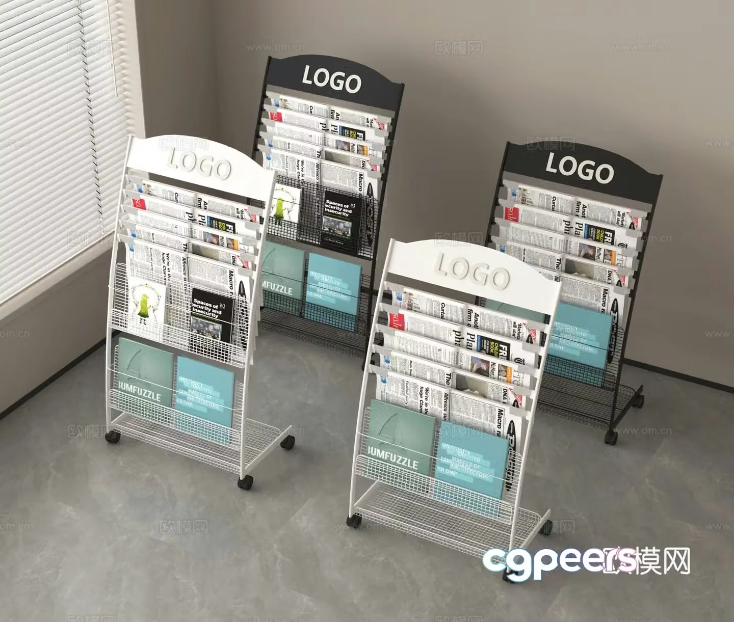 Newspaper Shelf Magazine Shelf Bookshelf 3D Model