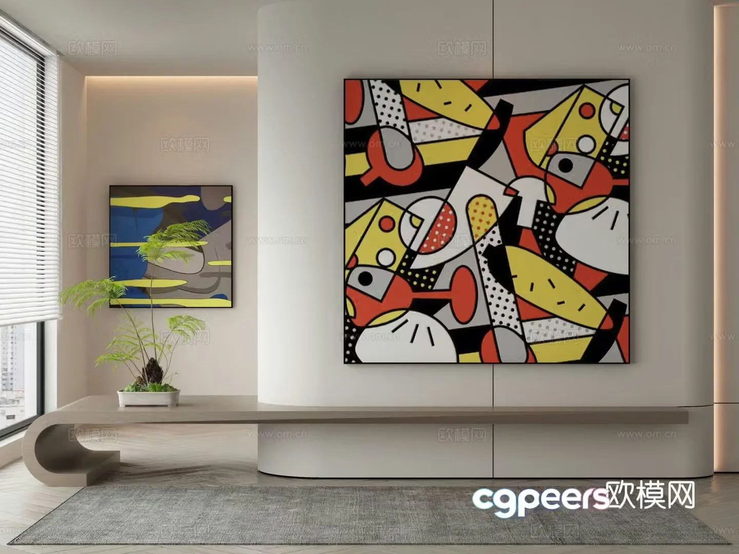Modern decorative painting abstract painting geometric hanging painting 3D model