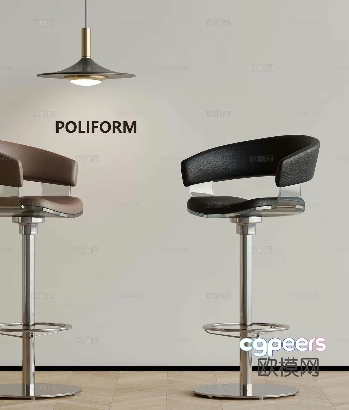 Modern bar stool chandelier 3d model