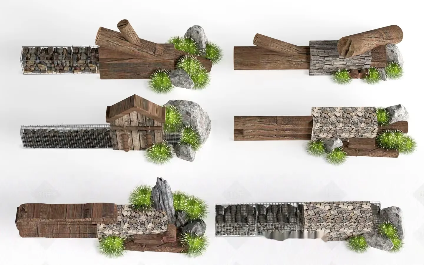 A 3D Rendering Of A Garden Wall With Plants And Rocks 3D Model – 6866 – VRAY Render