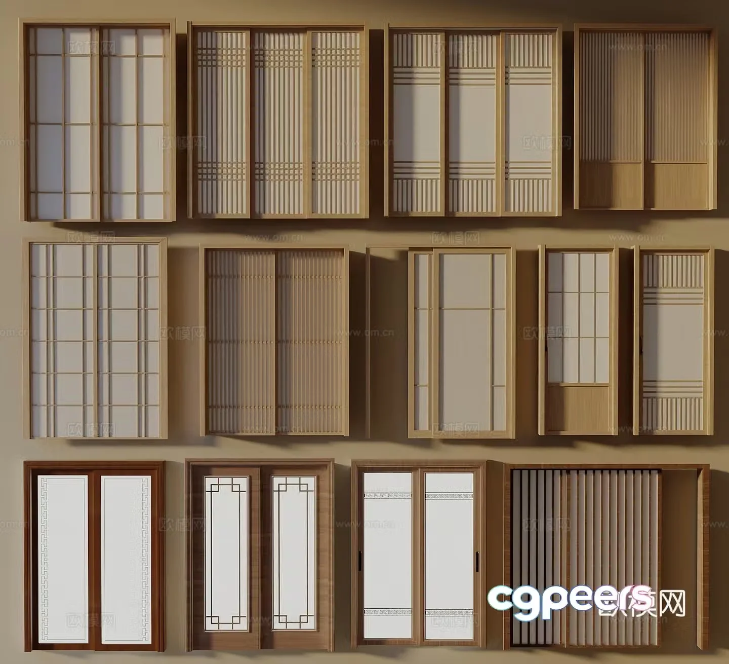 Song style log wind sliding door sliding door wooden Japanese sliding door 3D model