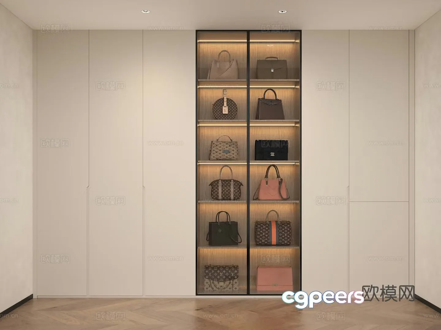 Modern minimalist wardrobe Modern dark handle wardrobe Modern flat wardrobe Glass wardrobe Bag Showcase 3D model