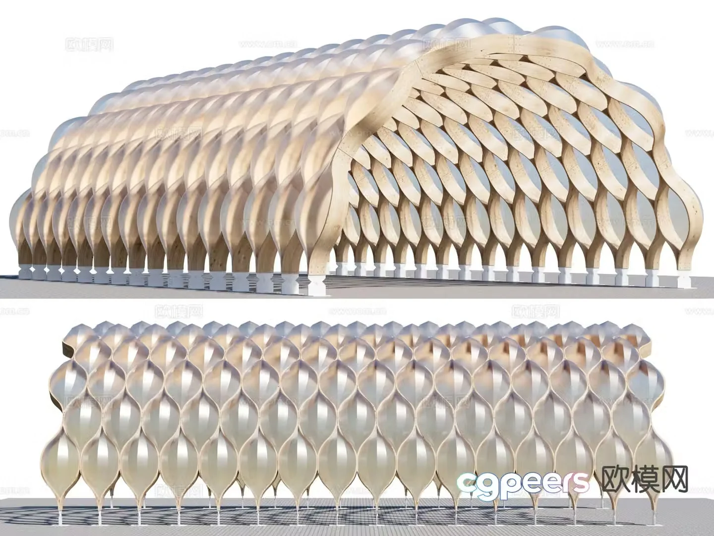 Modern wooden parametric gallery corridor 3D model
