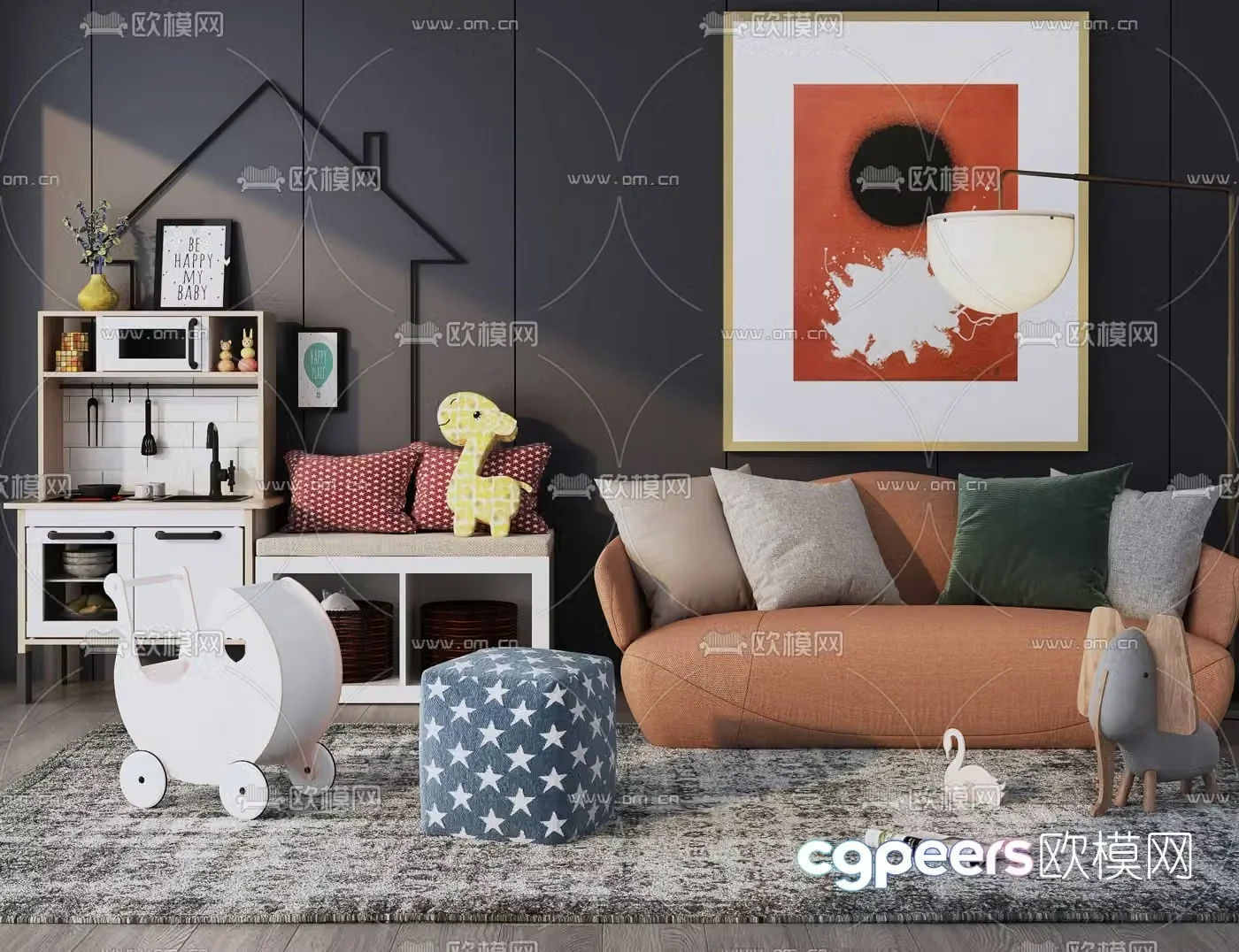 Modern fabric children’s sofa 3d model