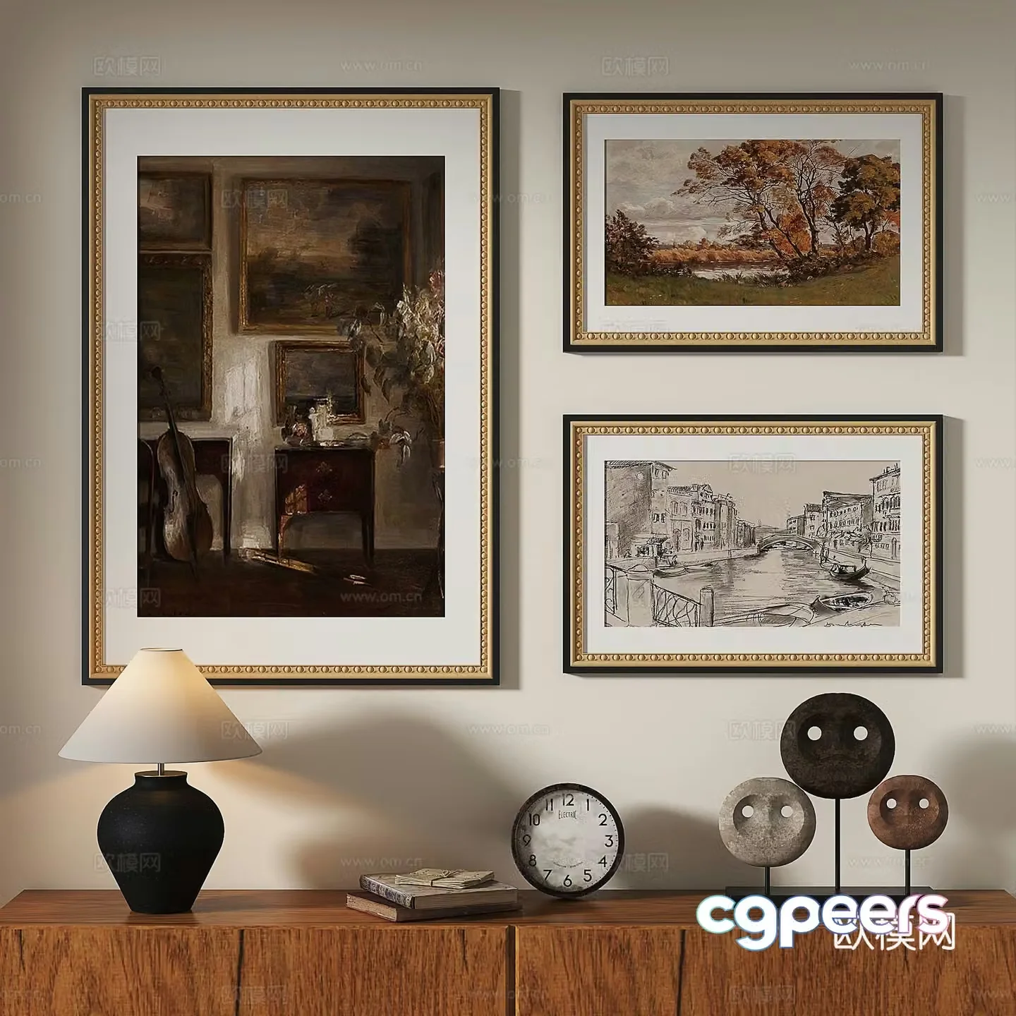 French retro medieval nordic light luxury abstract decorative painting 3d model