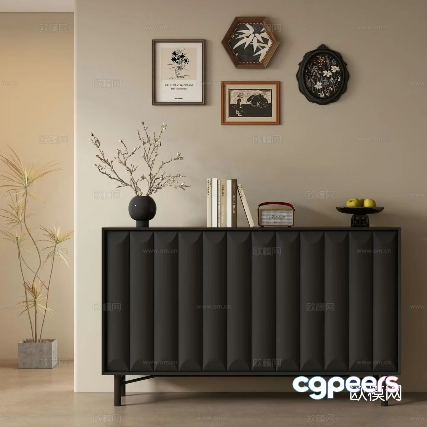 French entryway cabinet sideboard 3d model