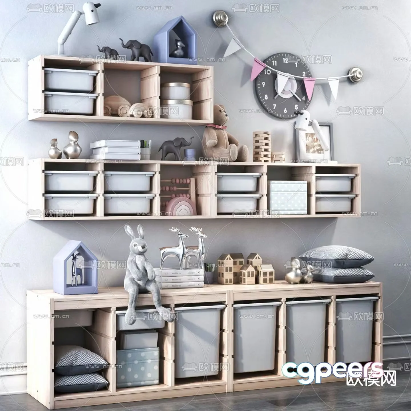 Nordic children’s toy storage cabinet 3D model