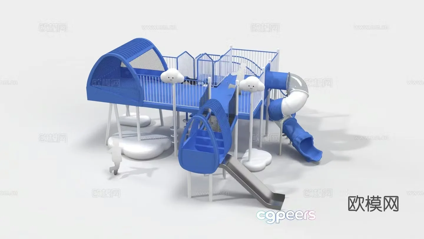 Blue sky theme amusement equipment without power park 3D model