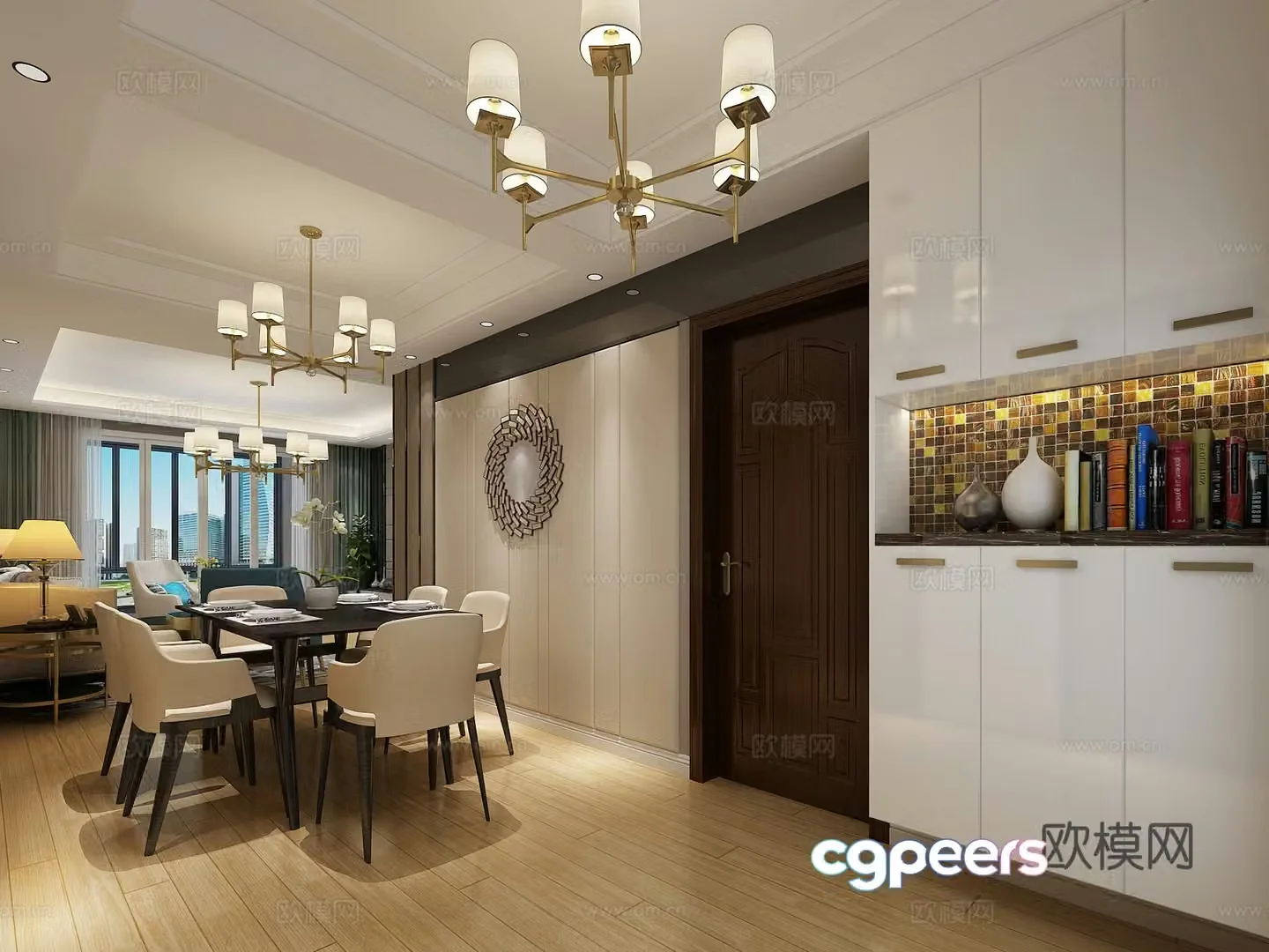 Modern living and dining room chandeliers desk lamp multi-person sofa single sofa coffee table decorative cabinet 3D model
