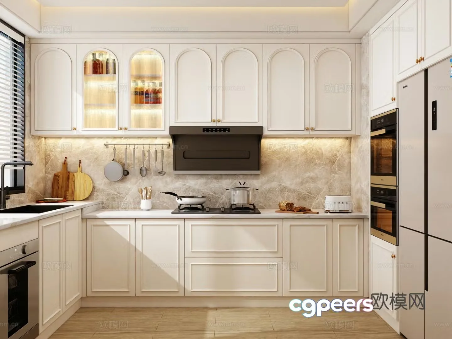 Modern simple European cabinet European cabinet U-shaped cabinet cream bloat cabinet French cabinet 3d model