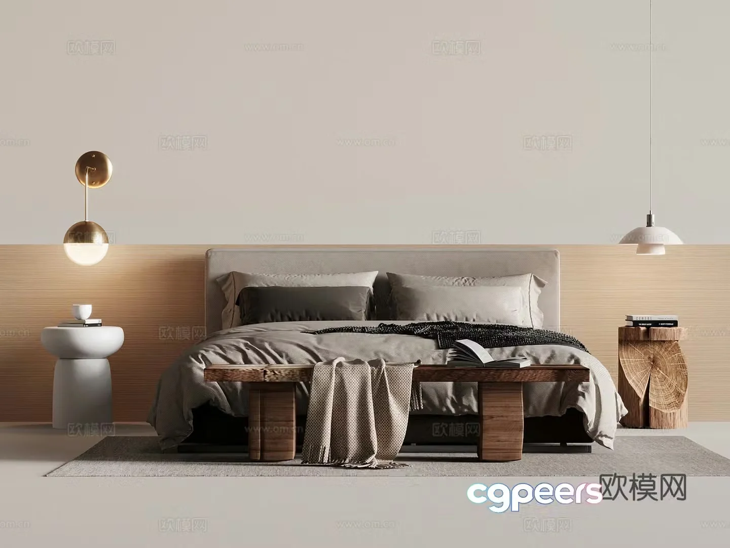Double bed Jijifeng double bed Bedside table Chandelier Wall lamp 3d model