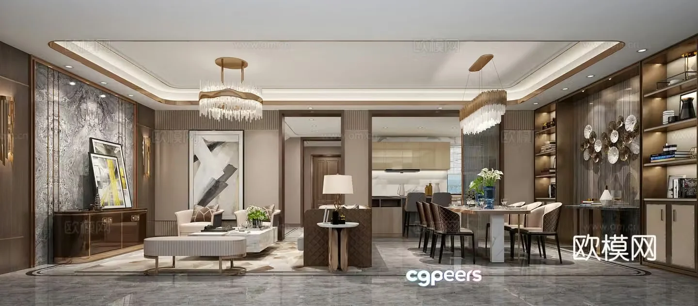 Sofa coffee table lamp combination dining table and chair combination bookcase TV cabinet chandeliers 3D model