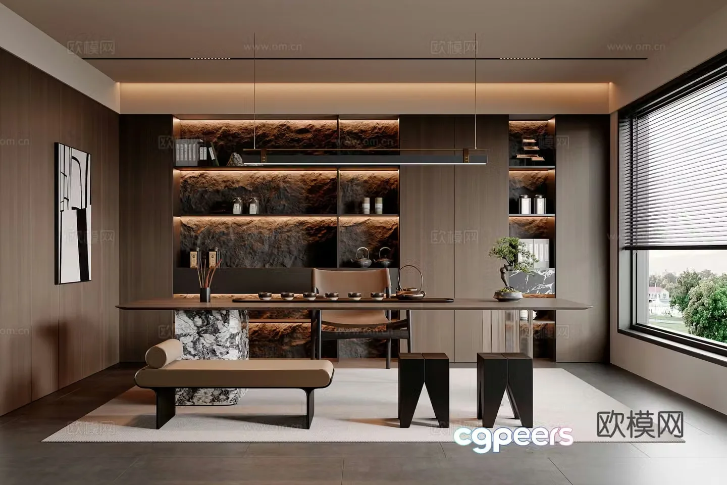 Modern Italian tea room tea room cabinet tea room accessories ornaments tea table and chair combination 3D model