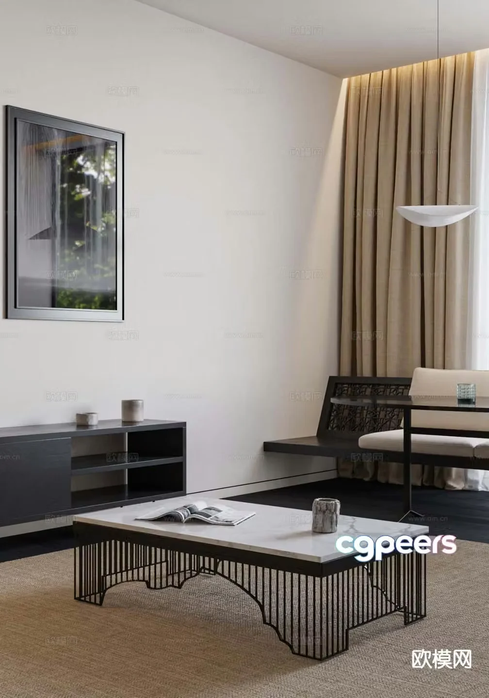New Chinese style coffee table square coffee table 3d model