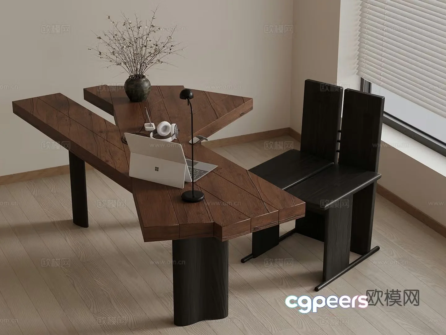 Middle-aged desk and chair ornament decoration 3D model