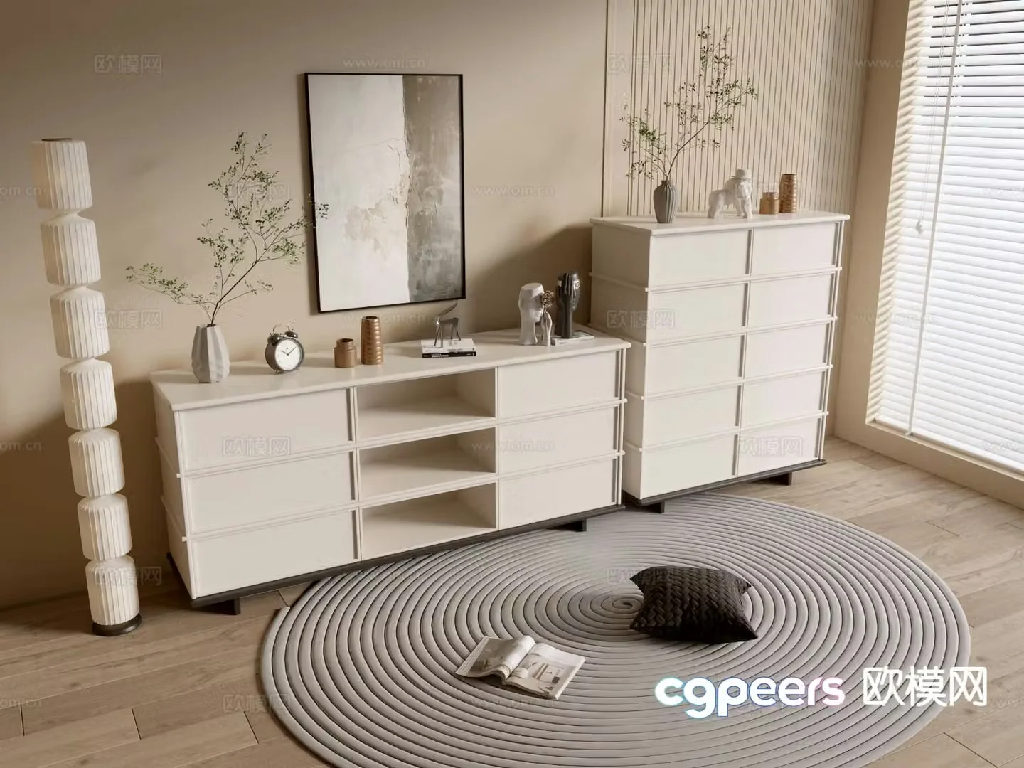 Cream style entrance cabinet 3d model