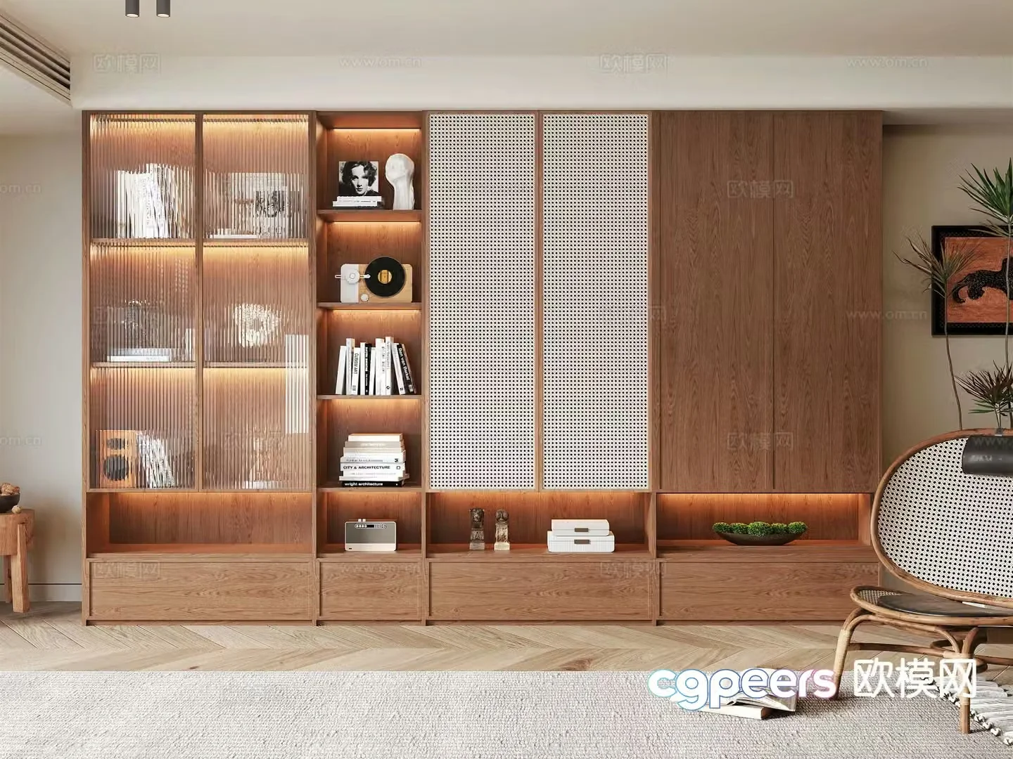 Medieval style bookcase rattan bookcase 3d model