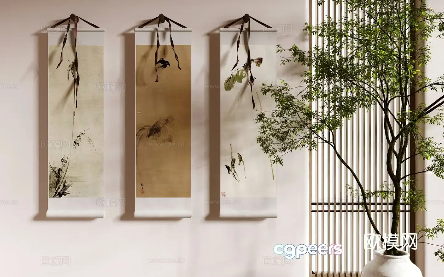 New Chinese style hanging painting landscape hanging painting Zen hanging painting scroll painting 3D model