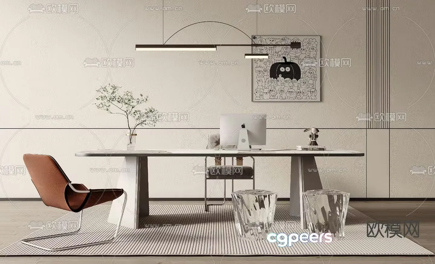 Modern desk writing desk computer desk 3d model