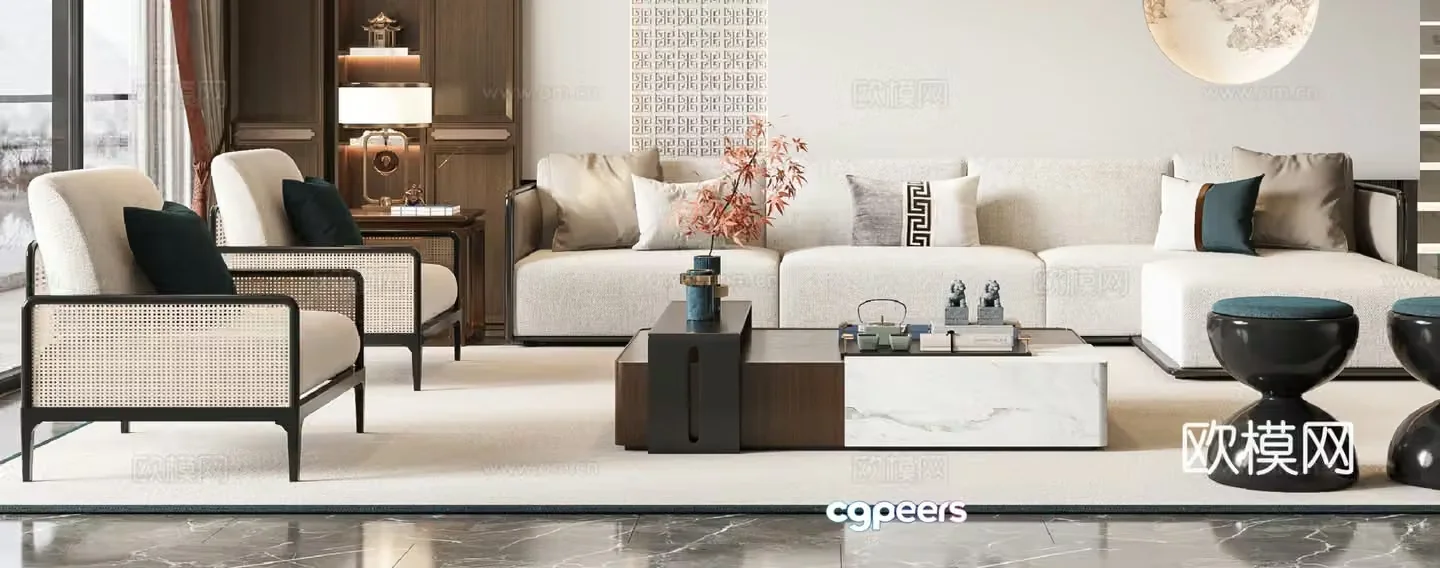 New Chinese sofa coffee table combination 3D model