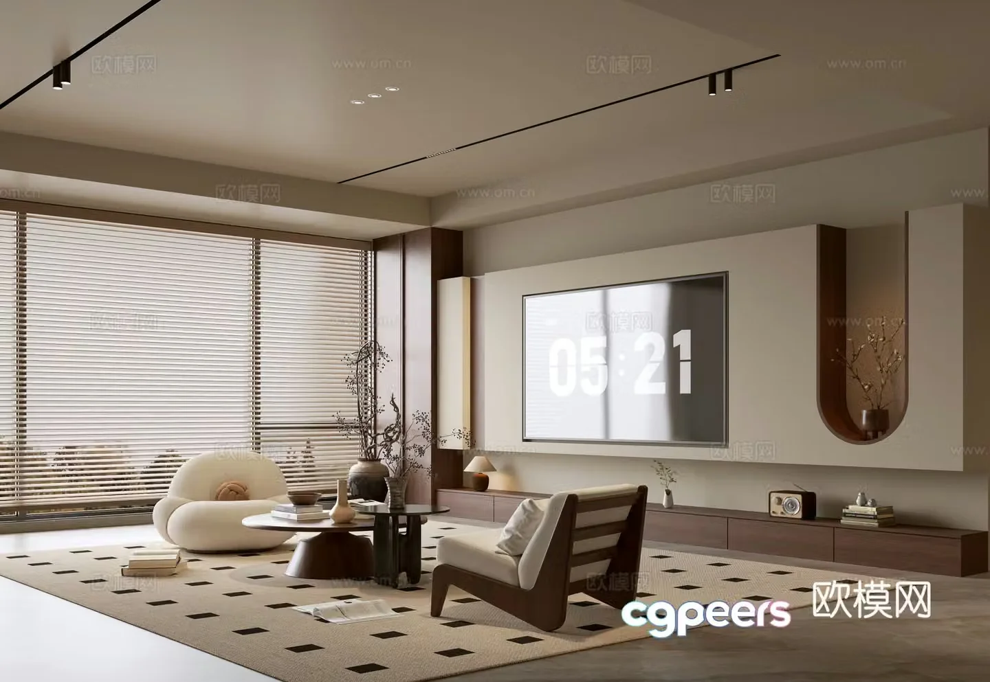 Middle-aged and silent living room Song style living room Light luxury TV background wall combination Coffee table Sofa combination 3D model