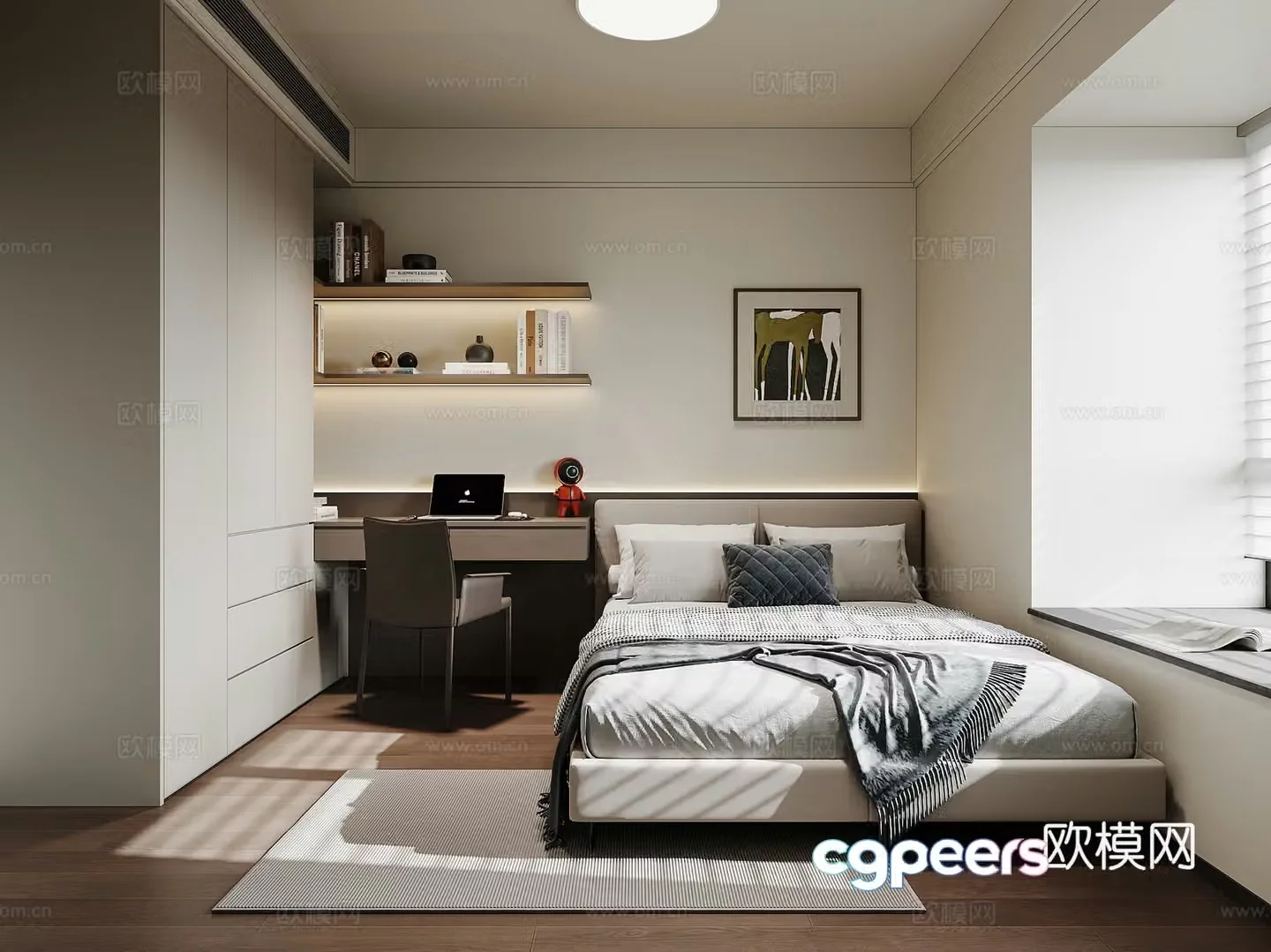Modern Italian study bedroom 3d model