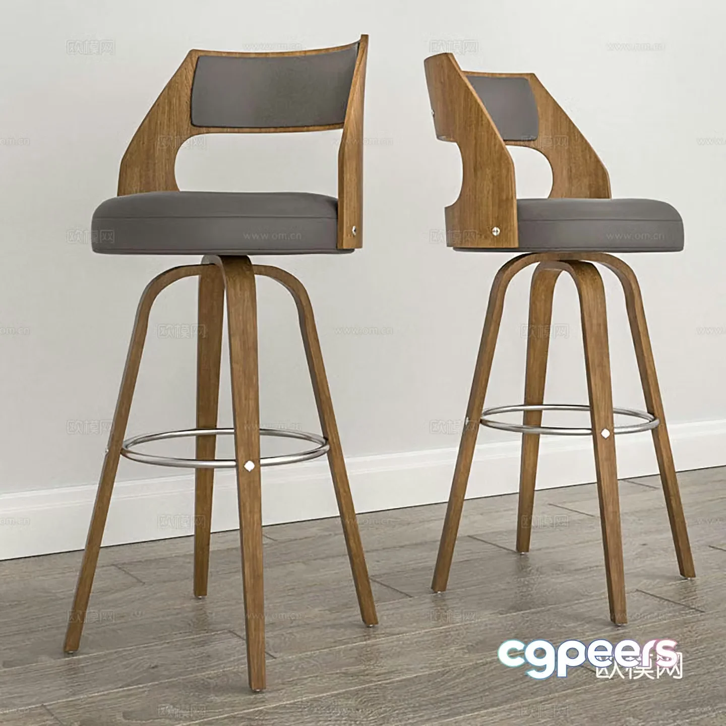 Modern bar chair Solid wood bar chair Cafe restaurant bar chair 3d model