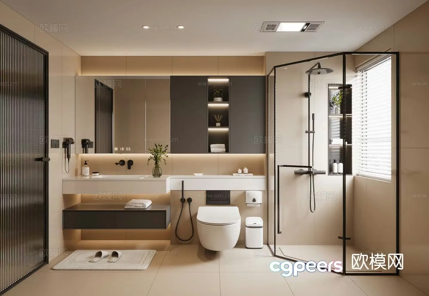 Modern bathroom Shower room Toilet Bath heater Shower 3D model