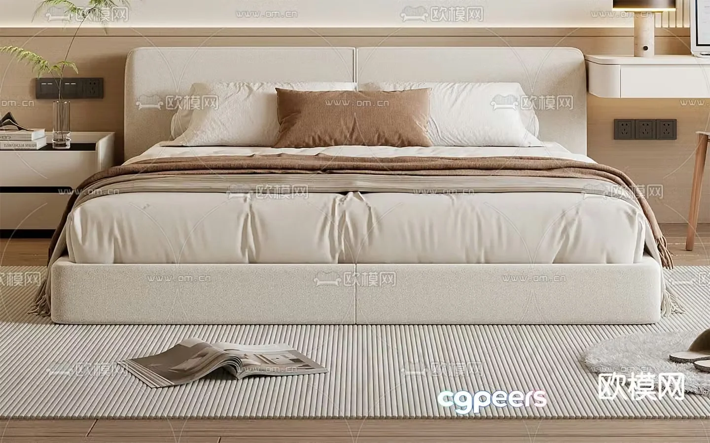 Cream style double bed 3d model