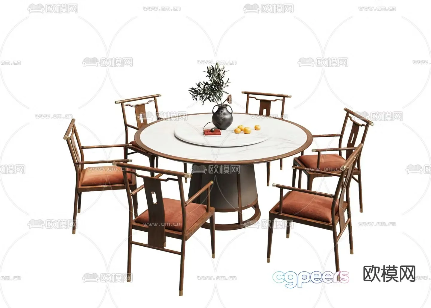 New Chinese style dining table and chairs round dining table 3d model