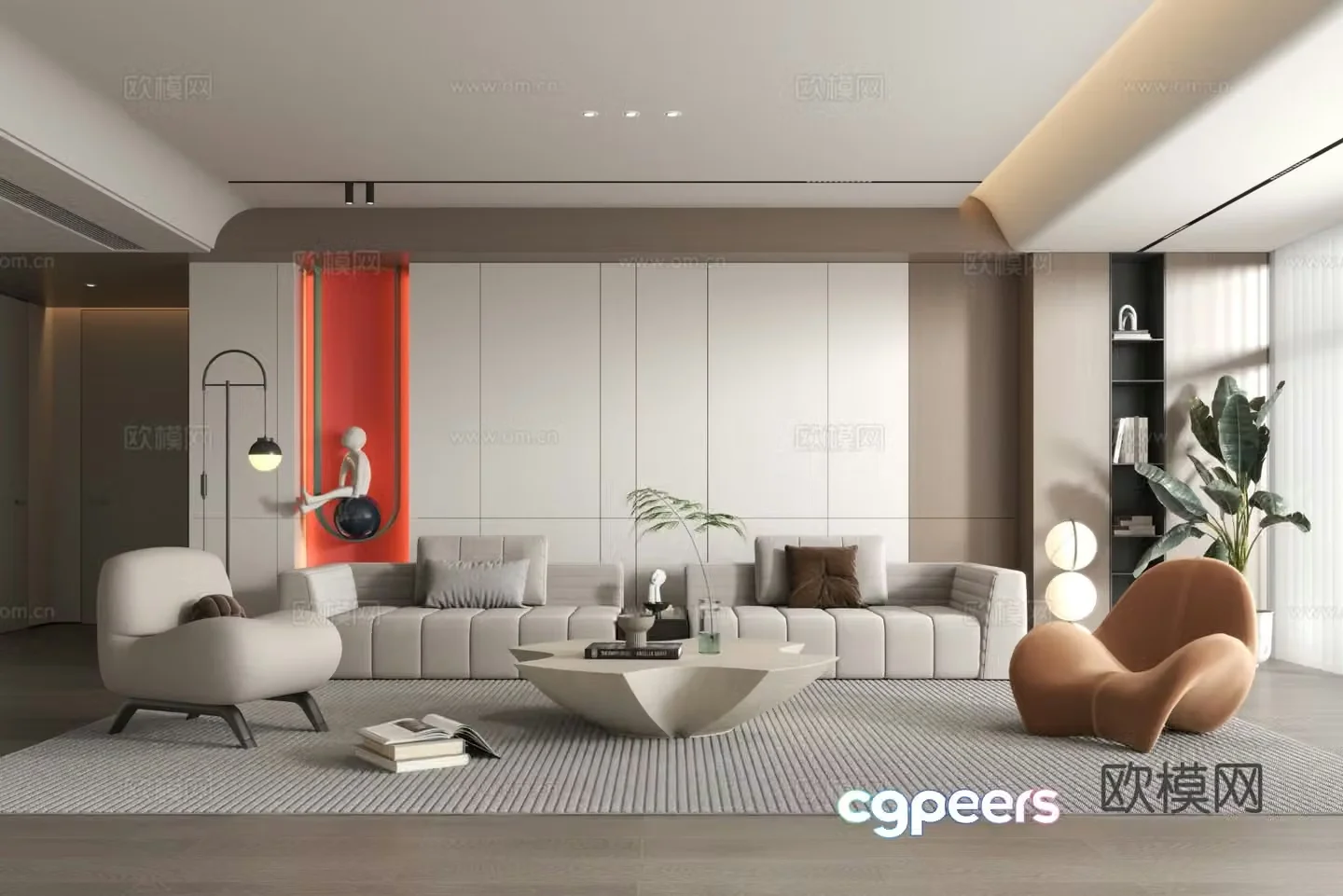 Modern living room sofa and coffee table combination modern simple living room 3d model