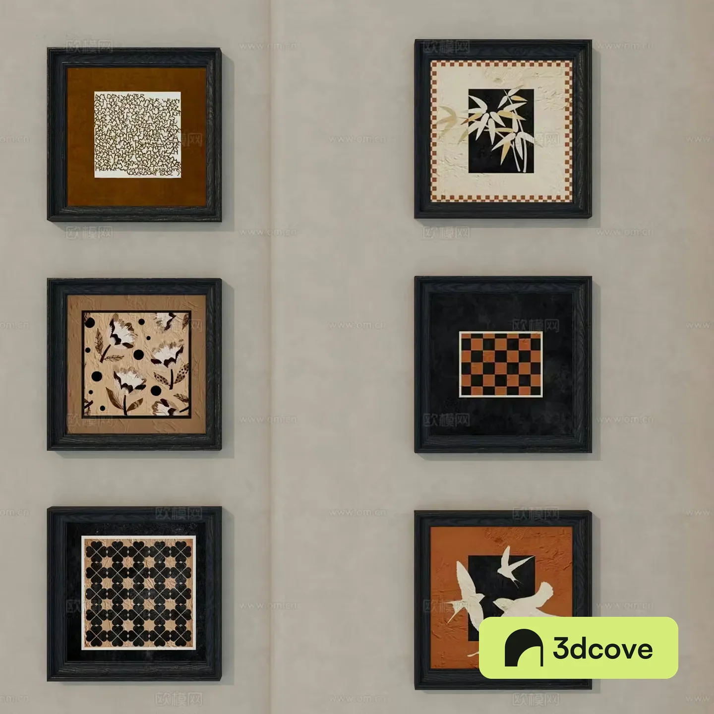 Middle-aged decorative paintings retro paintings hanging paintings 3D model