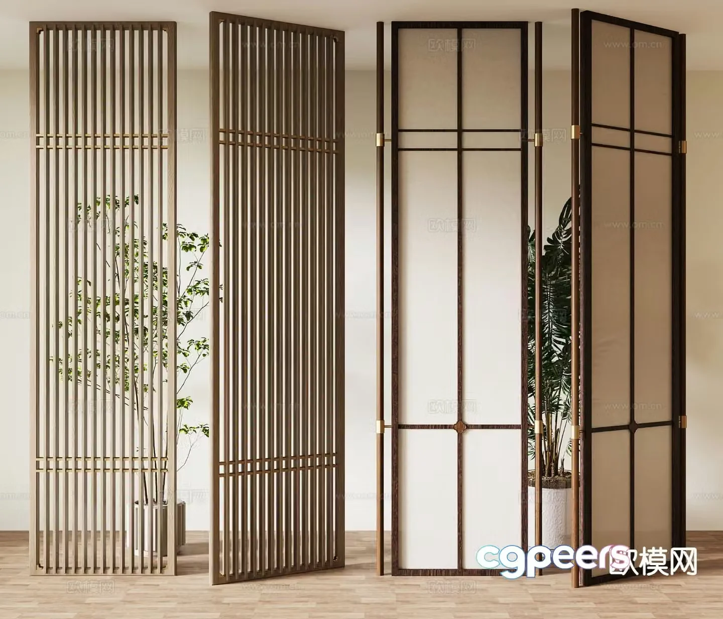 New Chinese-style solid wood partition grille 3D model