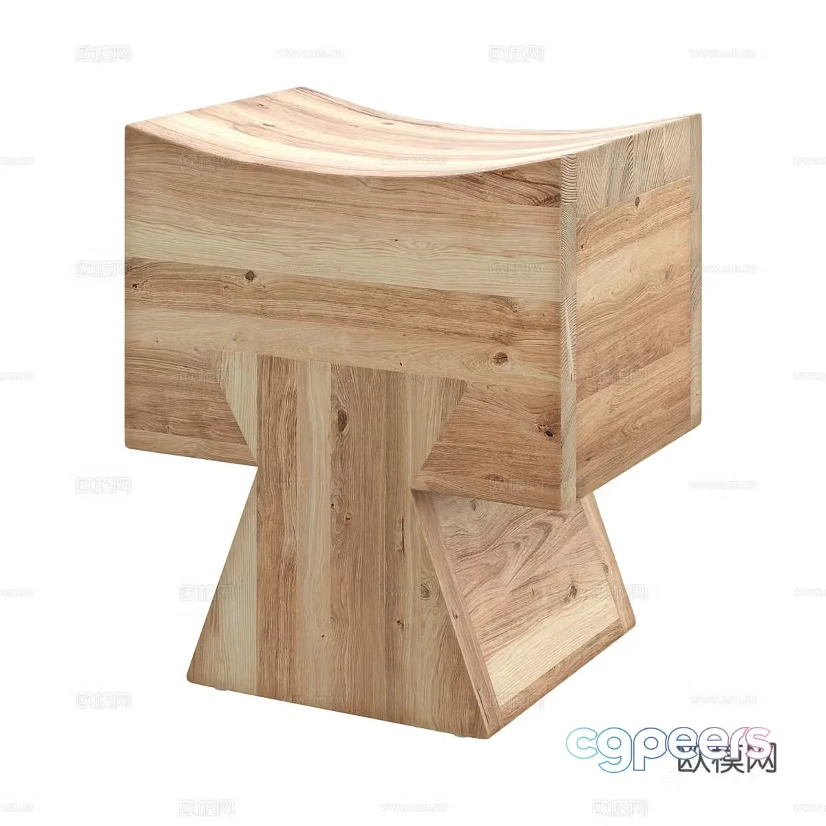Log wood stool square stool 3D model