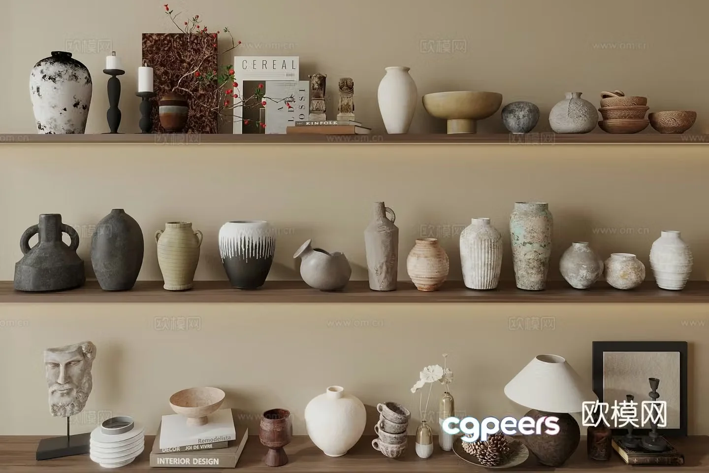 Wabi-sabi style ornaments books ceramics vase 3D model
