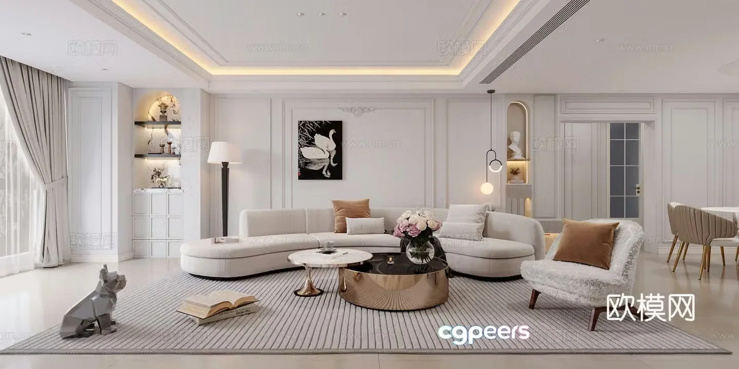 Modern living room Combination sofa Leisure chair French living room Modern living room Leisure chair Simple 3D model