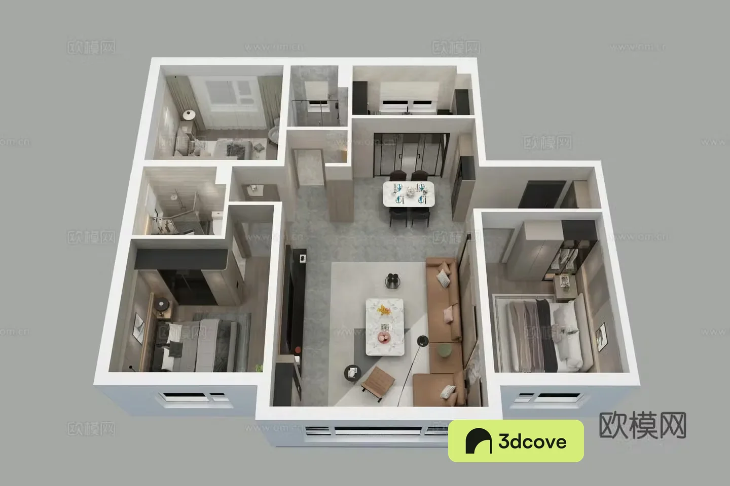 Aerial view of modern home decoration model room