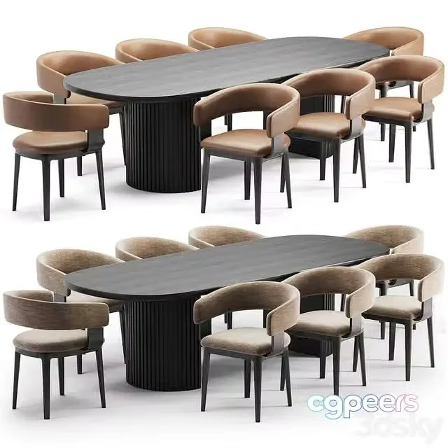 3ds Max Free – Set with Olivya stone Kirk chair and Moon Dining Elliptical Gubi Table