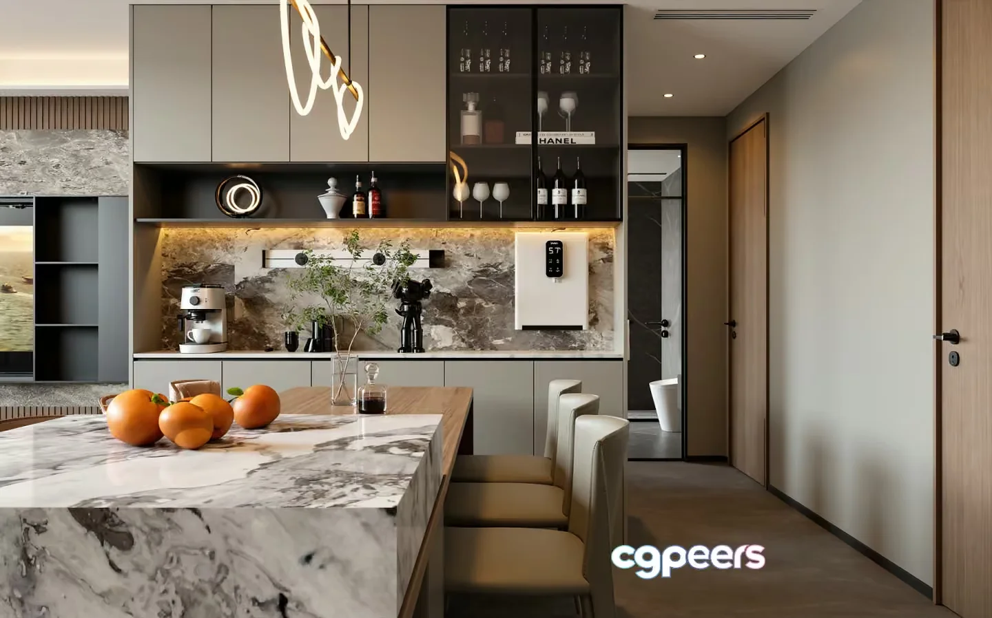 Modern Kitchen Island 3D Model – 6202 – VRAY Render