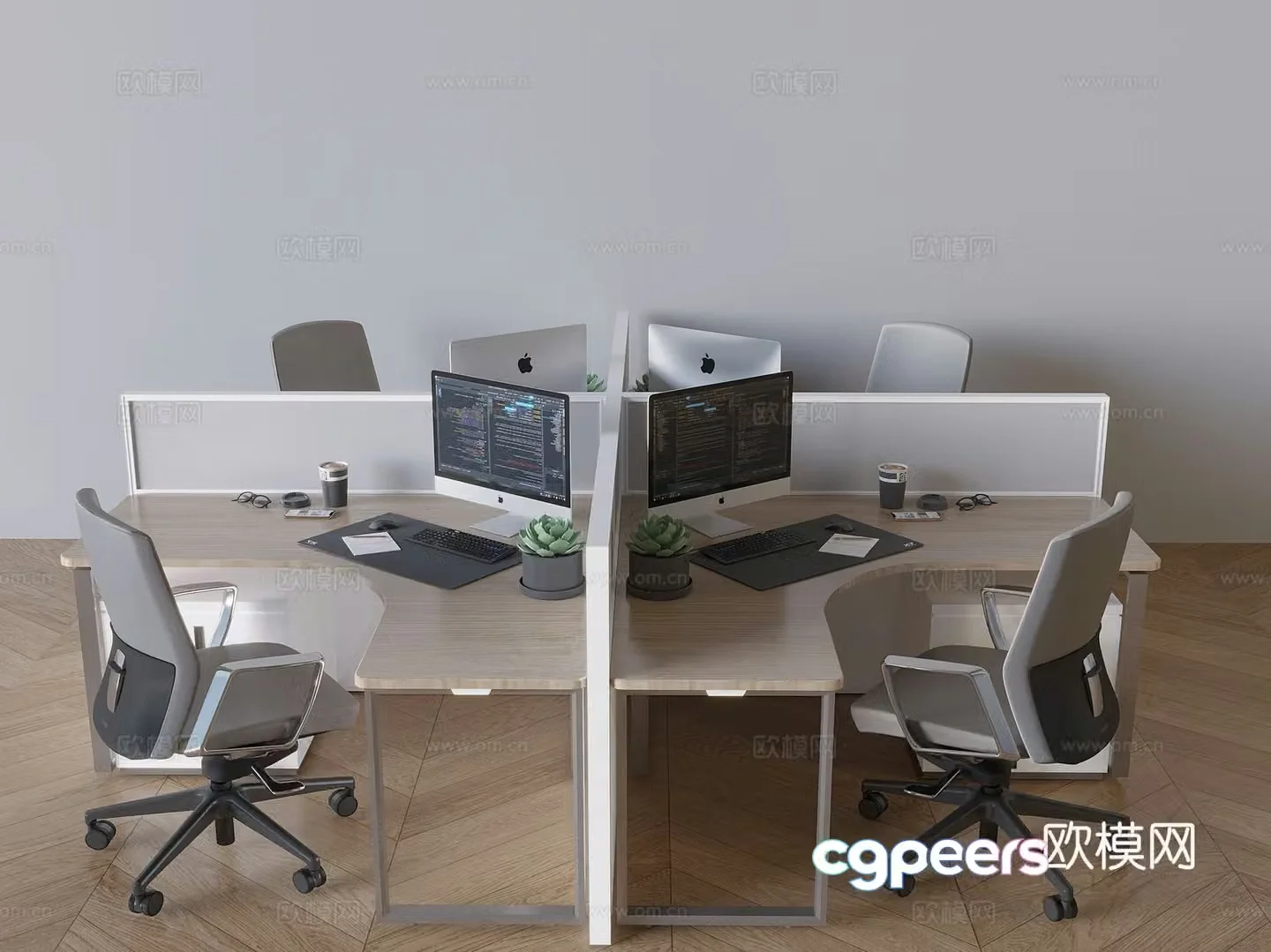 3D model of desk and chair with booth