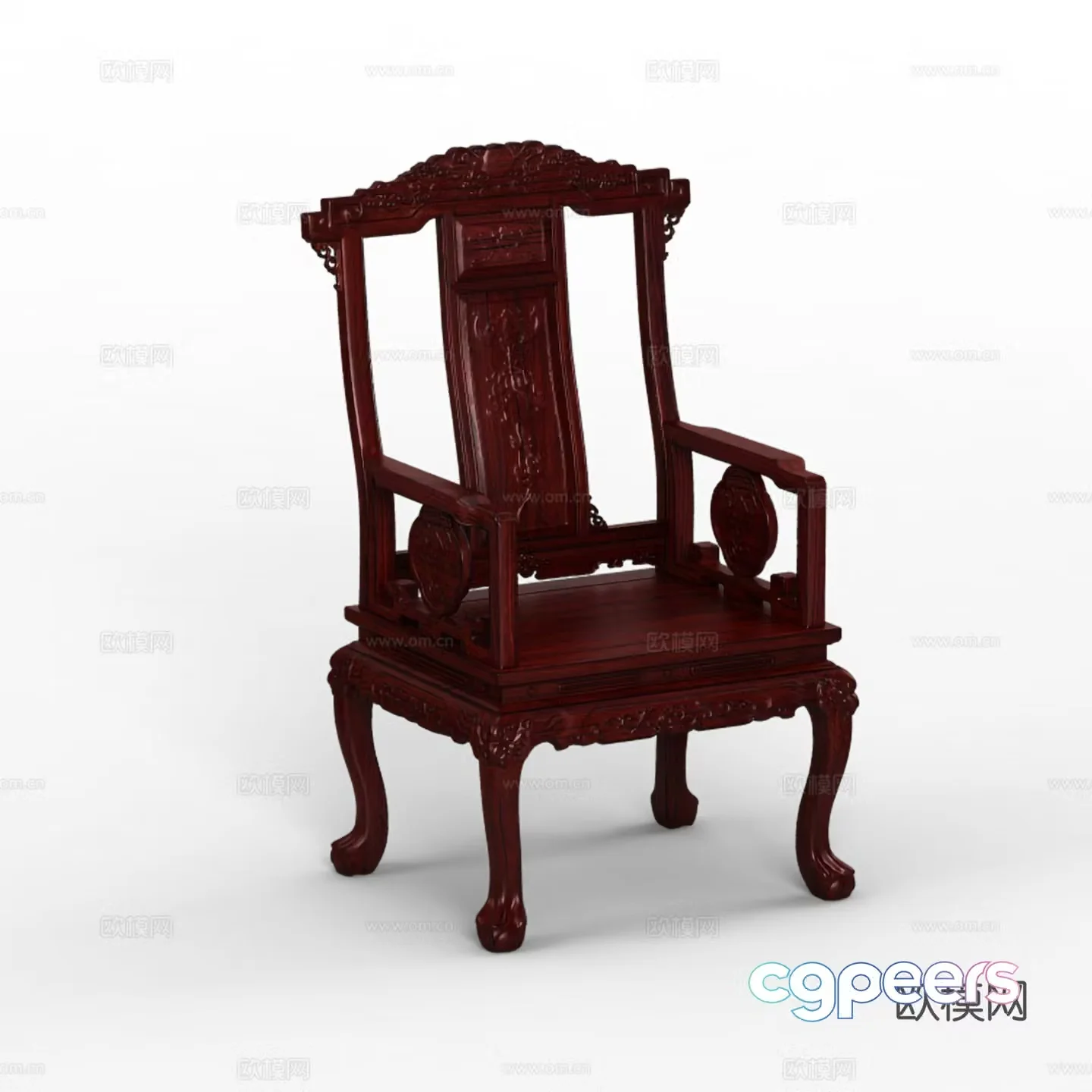 Chinese dining chair armchair European chair legs carved solid wood mahogany 3D model