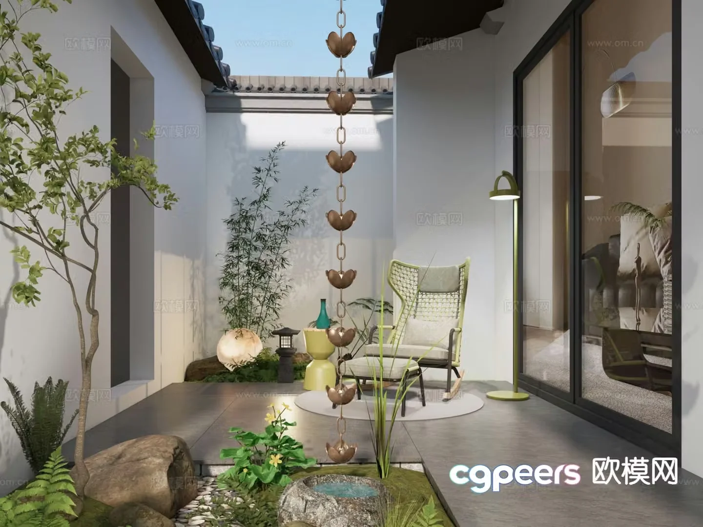 New Chinese style courtyard landscape dry landscape 3D model