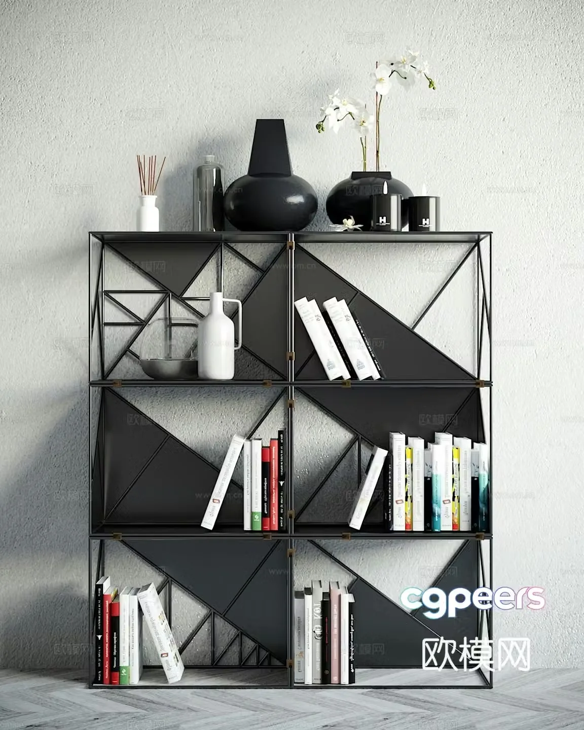 Modern simple side cabinet shelf ornament combination 3D model