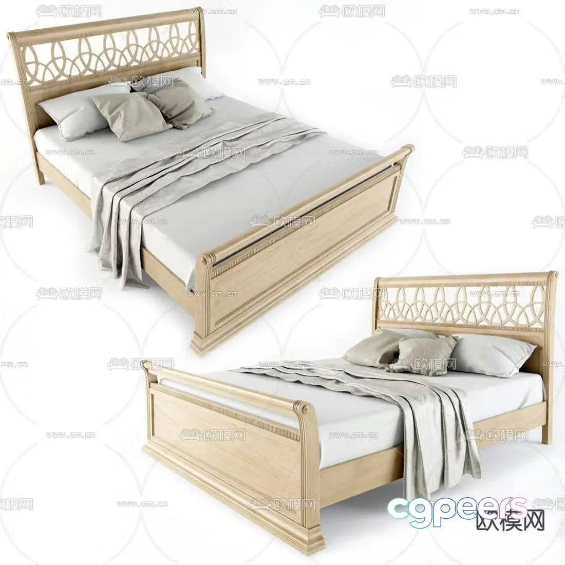 New Chinese style double bed 3d model