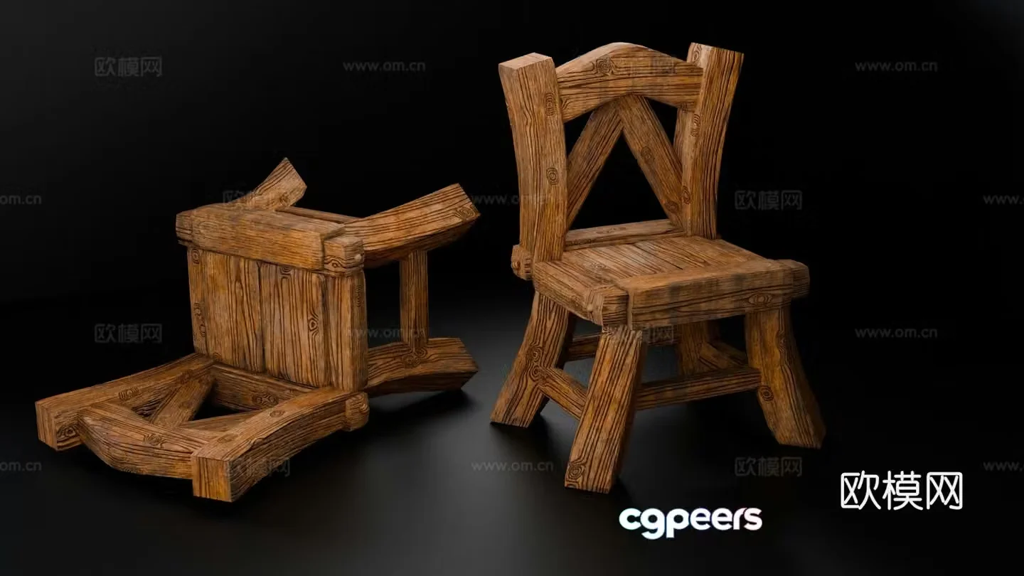 European game props medieval wooden chair chair 3d model