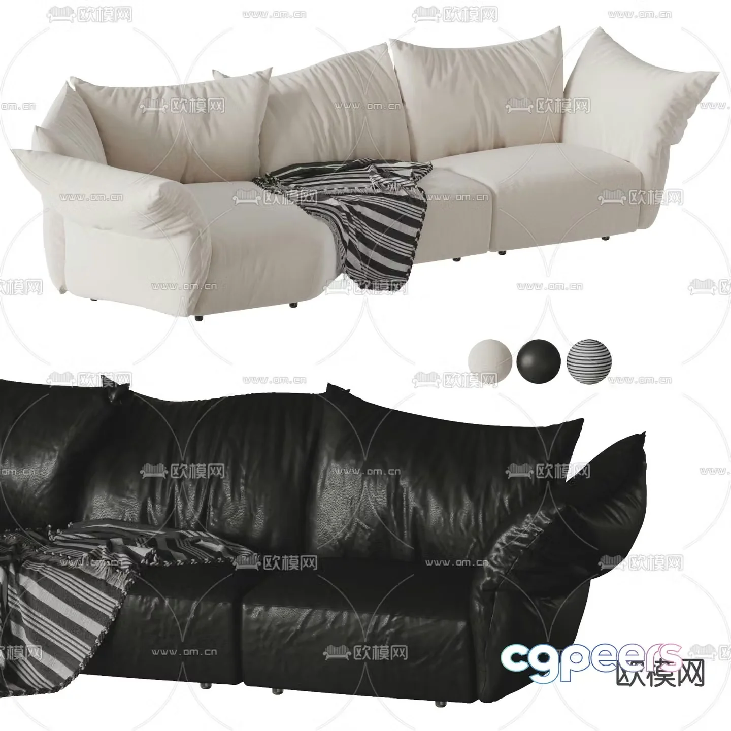 multi-person sofa leather sofa 3d model