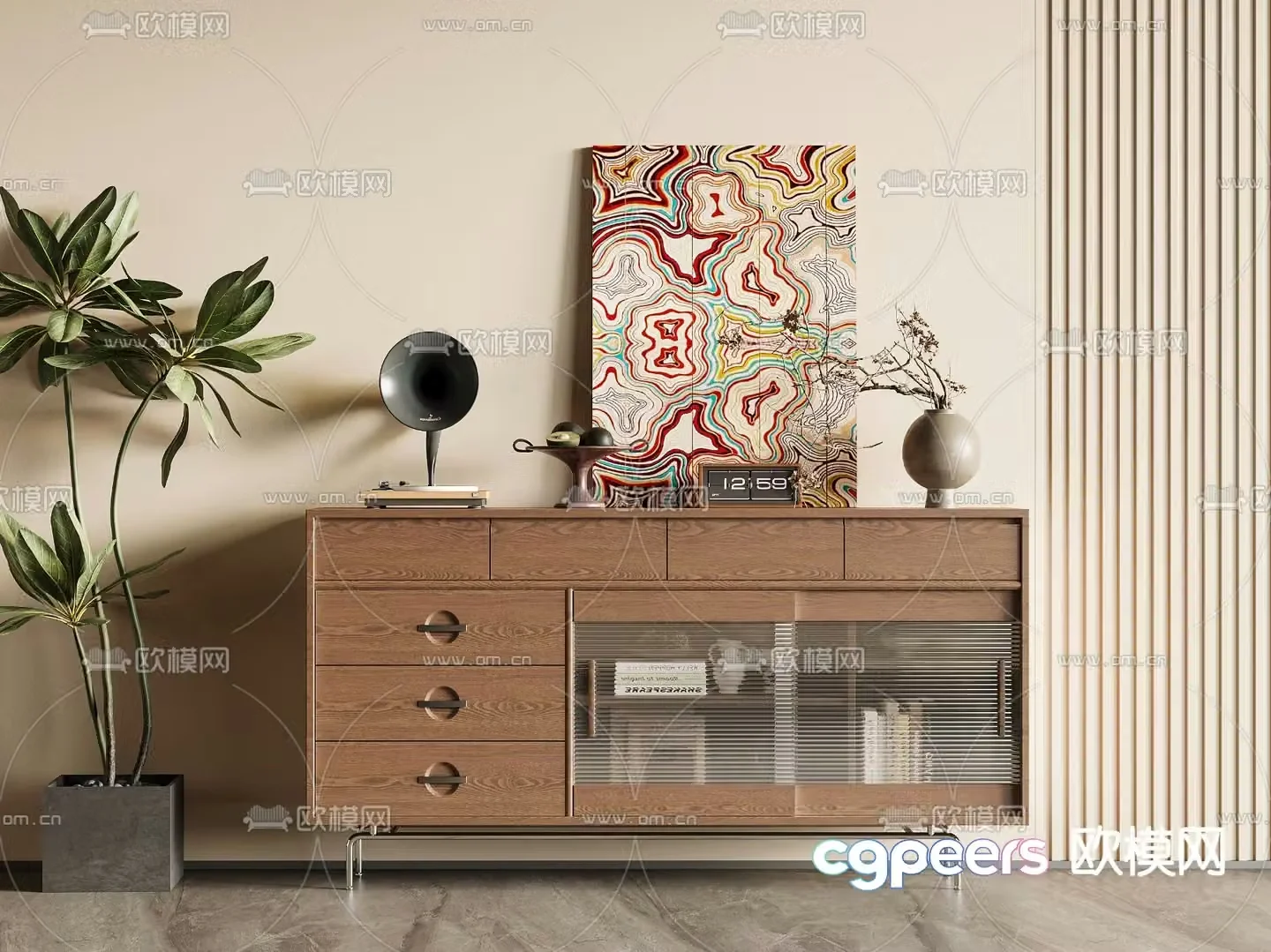 Medieval style sideboard and entrance cabinet 3D model
