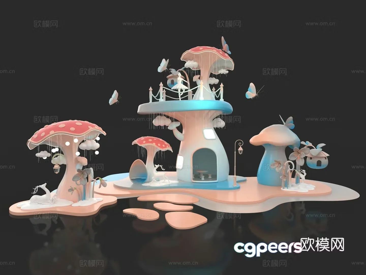Modern fantasy mushroom spring beauty 3D model