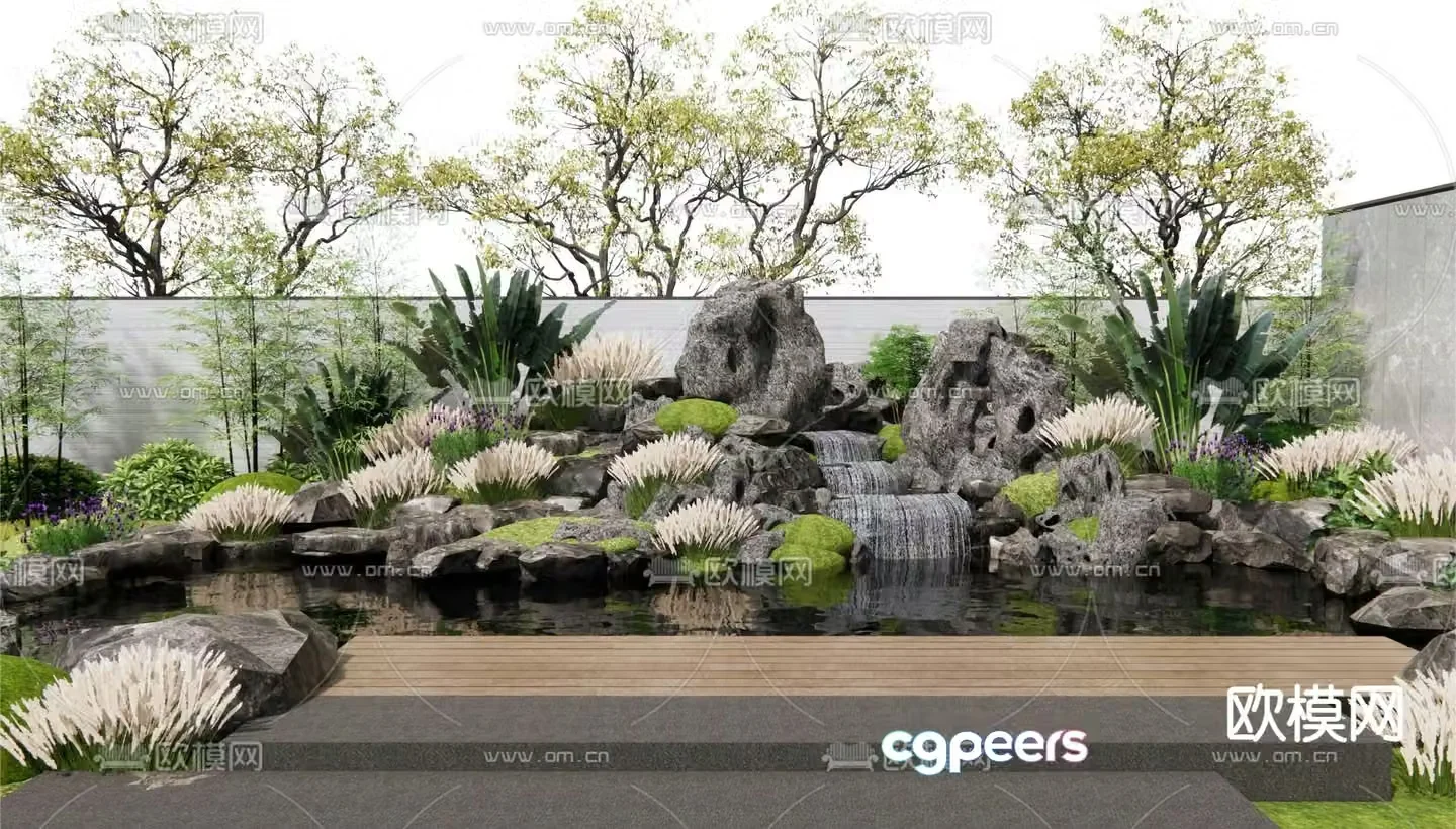 Rockery waterscape falling water landscape stacked stone sketch 3D model